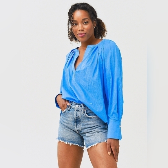 A.L.C. NWT Nomad Pleated Cotton Blouse In Blue Sea - Picture 7 of 7